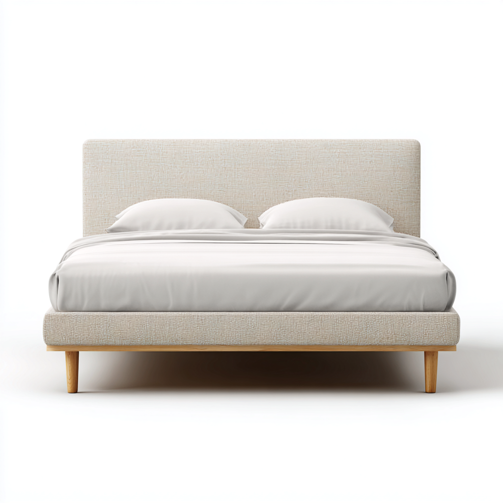 Cama doble tapizada en tela beige - 200 x 180 x 110 - diseño moderno - apta para dormitorio-Monoiohome