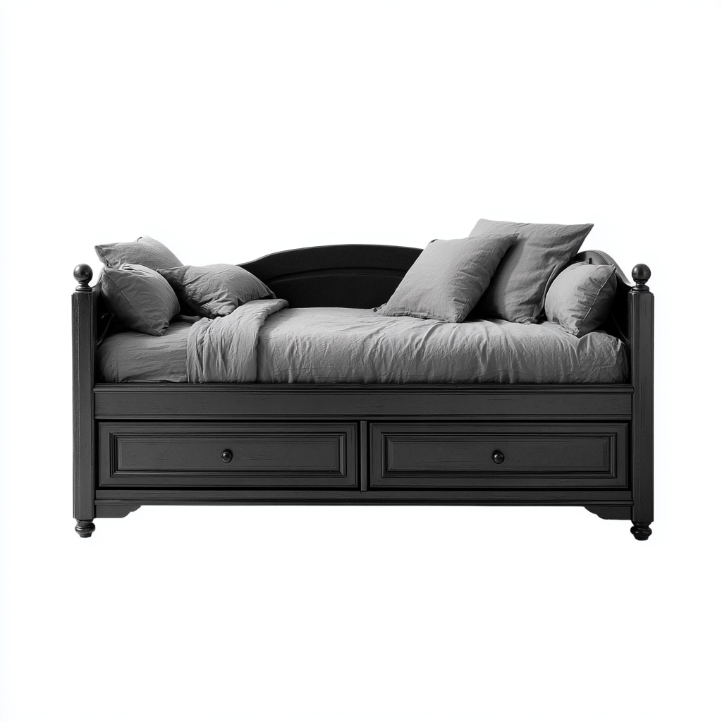 Sofá cama madera 205x95x90 cm negro apto para dormitorio estilo clásico-Monoiohome