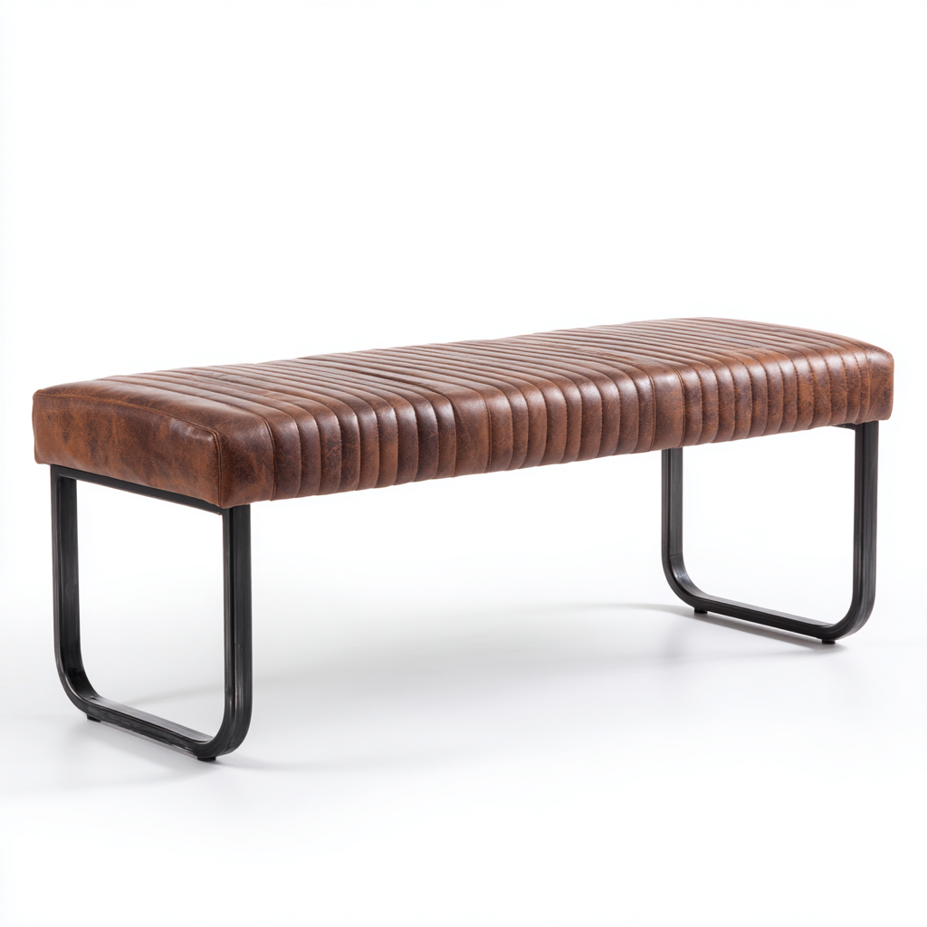Banco de pie de cama tapizado cuero marrón 120x40x45 cm - adecuado para dormitorio - estilo industrial-Monoiohome