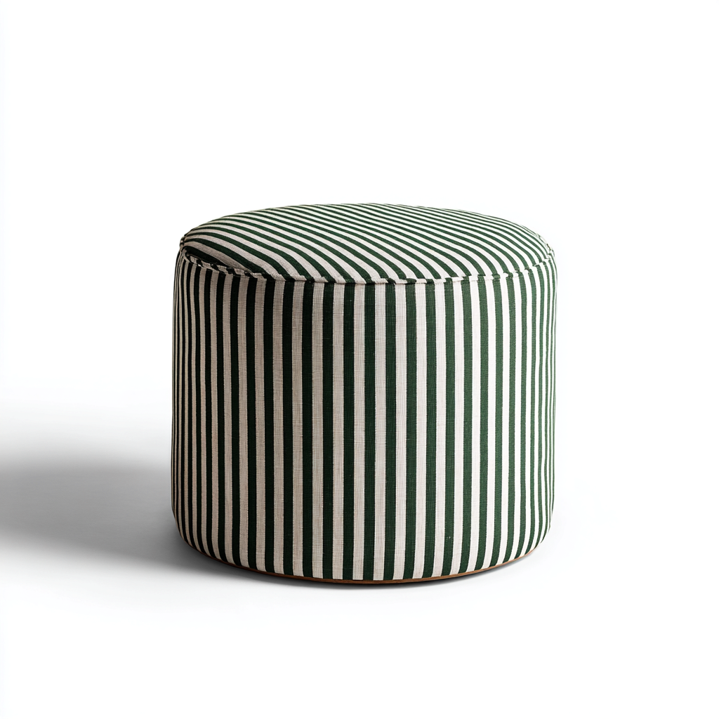 Reposapiés tapizado tela 40x40x47 cm - verde con rayas blancas - diseño moderno - apto para salón-Monoiohome