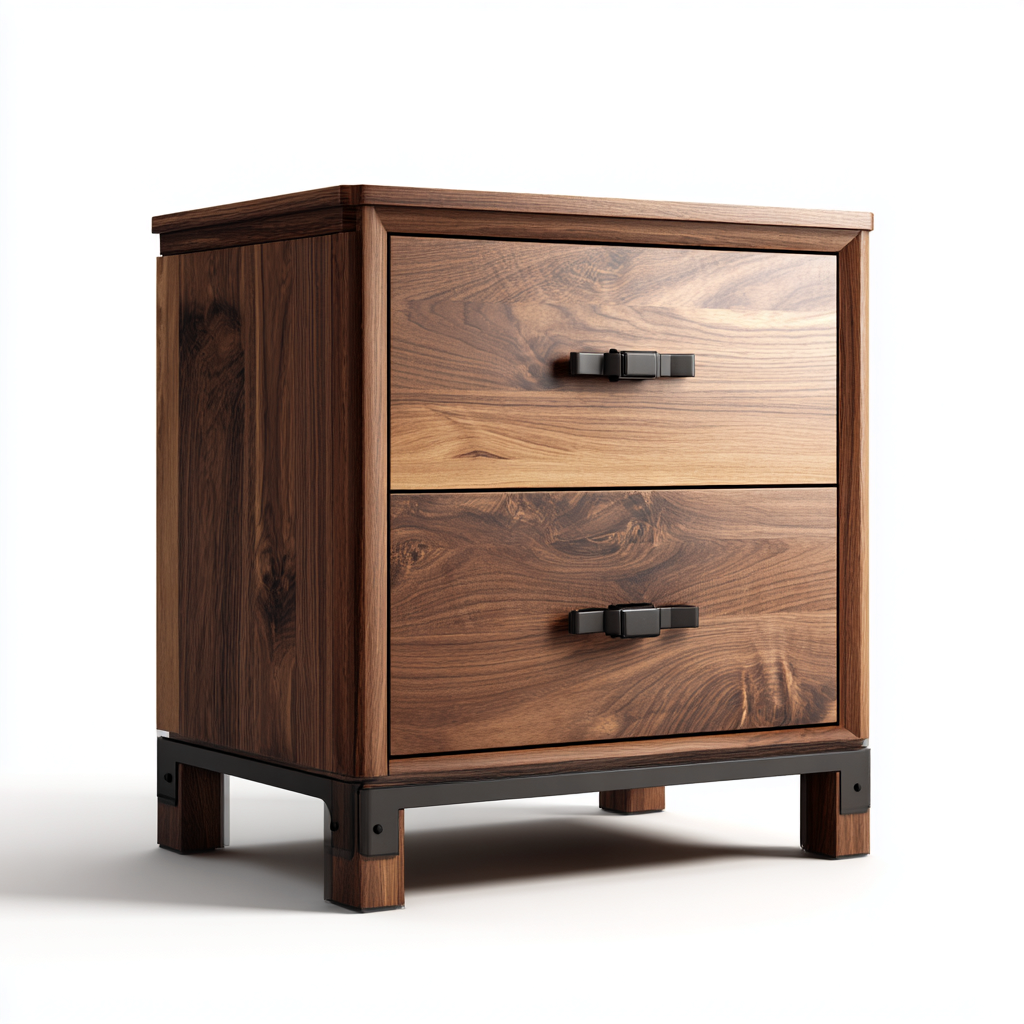 Mesita de noche madera 48x40x60 cm - nogal - negro - diseño moderno - apta para dormitorio-Monoiohome
