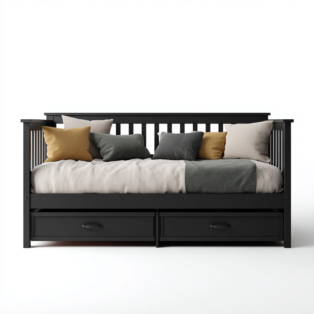Sofá cama madera 208x98x90 cm negro apto para dormitorio estilo moderno-Monoiohome
