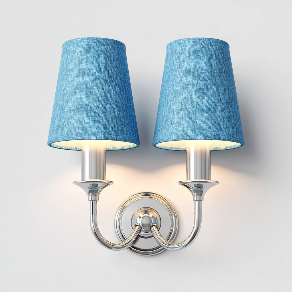 Aplique de pared metal y tela 32x15x30 cm - plateado - azul - para dormitorio y salón - diseño clásico-Monoiohome