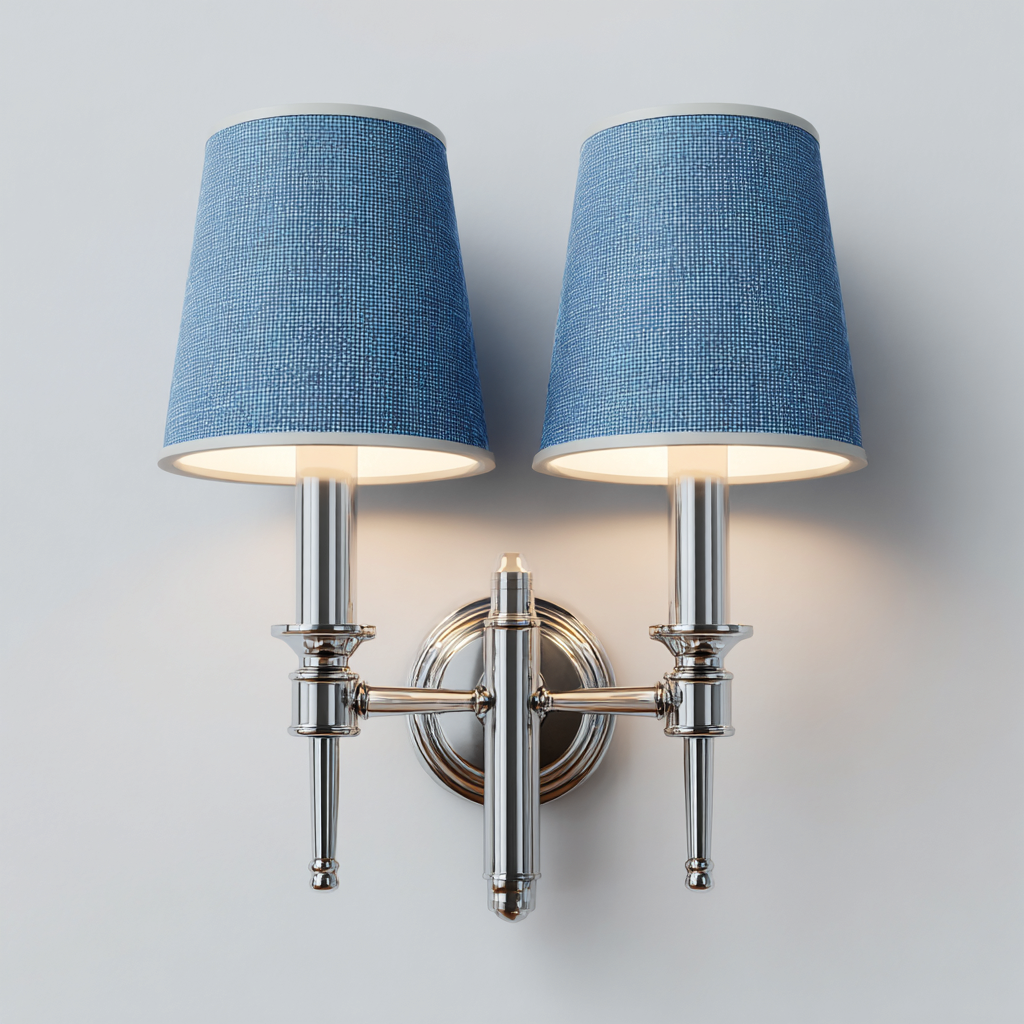 Aplique de pared metal y tela 34x16x31 cm - plateado - azul - para dormitorio y salón - diseño clásico-Monoiohome