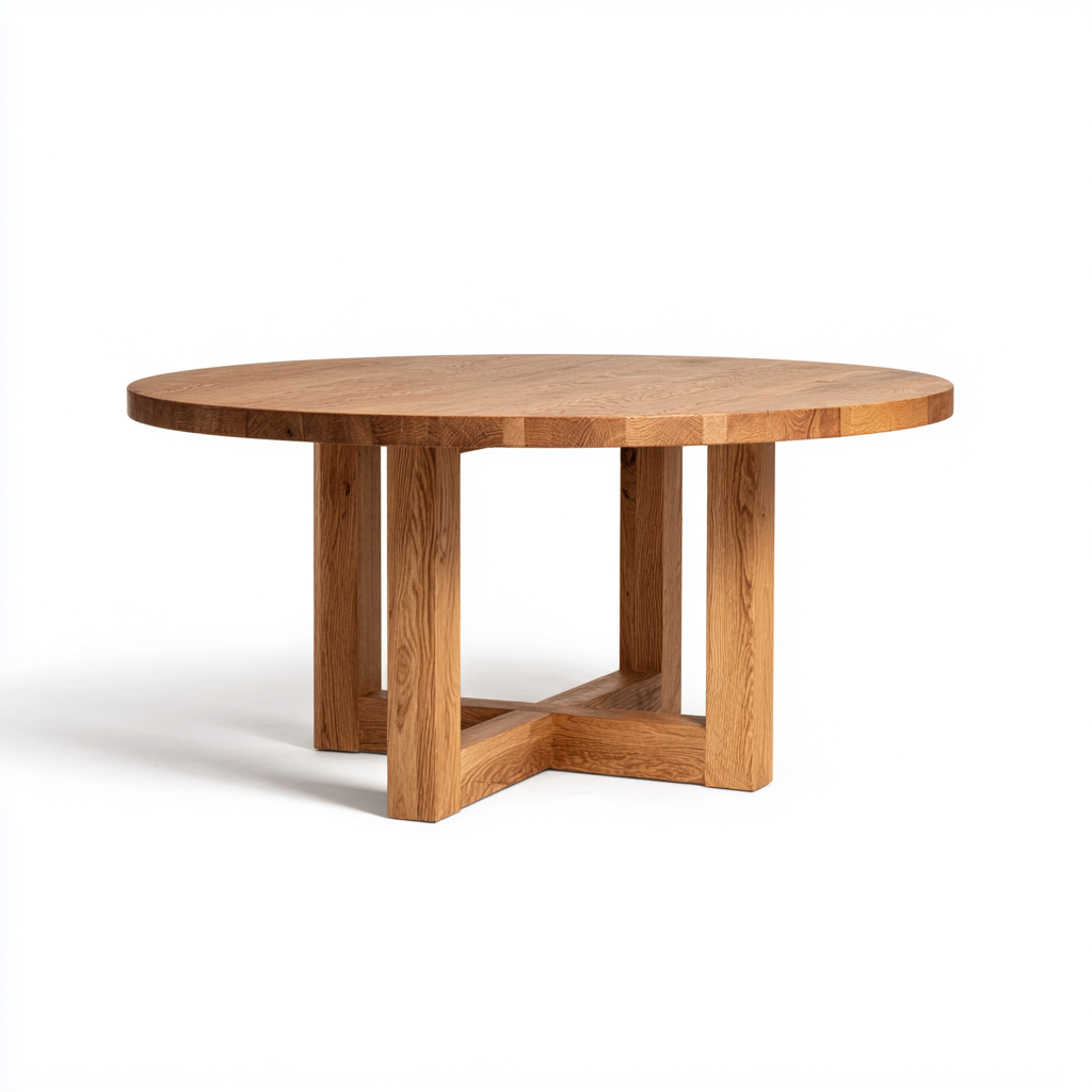 Mesa de comedor redonda madera maciza 120x120x75 cm color natural - diseño moderno - apta para comedor-Monoiohome