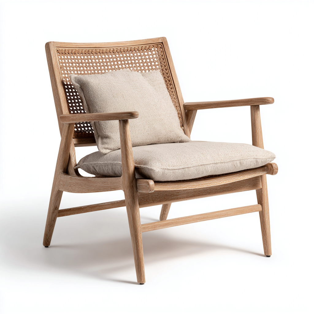 Sillón madera y ratán 75x70x85 cm - beige - diseño natural para salón-Monoiohome
