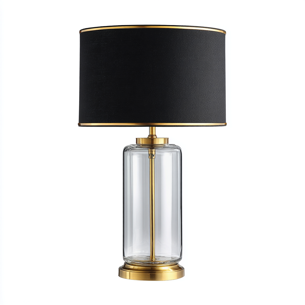 Lámpara de mesa vidrio metal tela 30x30x55 cm transparente - dorado - negro para iluminación interior - diseño moderno elegante-Monoiohome