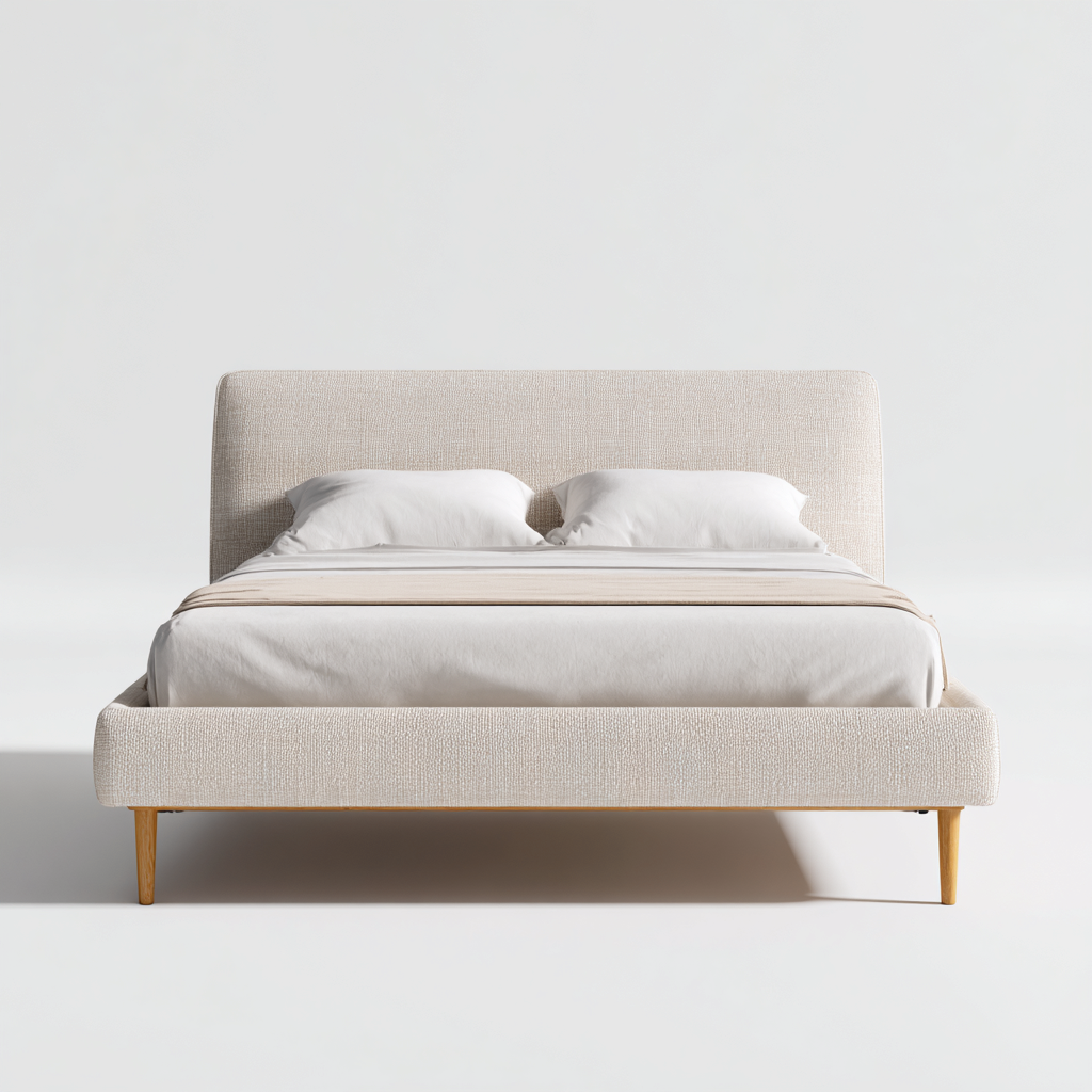 Cama doble tapizada en tela beige - 200 x 180 x 110 - diseño moderno - apta para dormitorio-Monoiohome