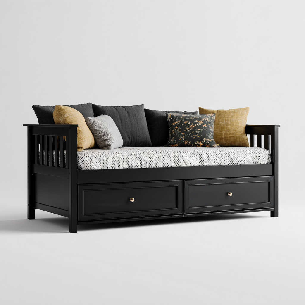 Sofá cama madera 200x90x85 cm negro apto para dormitorio estilo moderno-Monoiohome