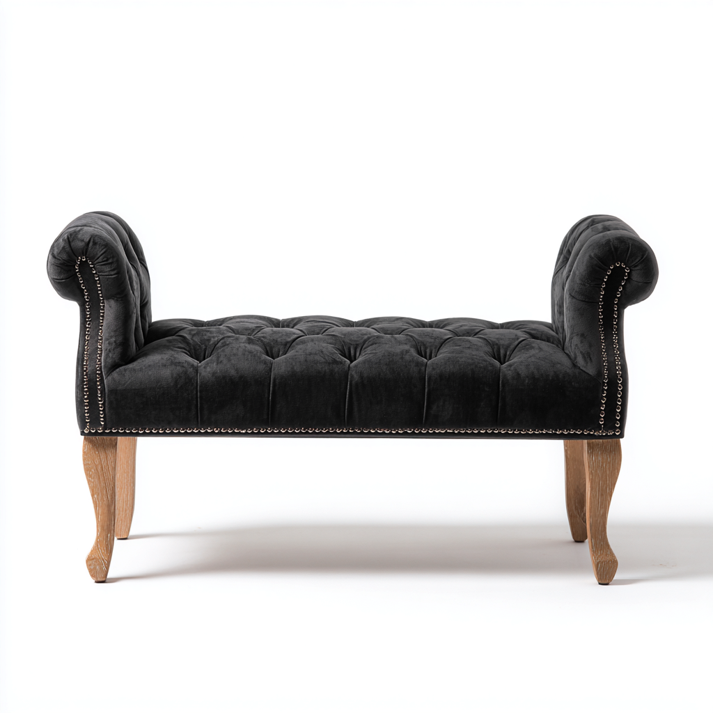Banco de pie de cama terciopelo 115x45x55 cm - negro - diseño clásico para dormitorio-Monoiohome