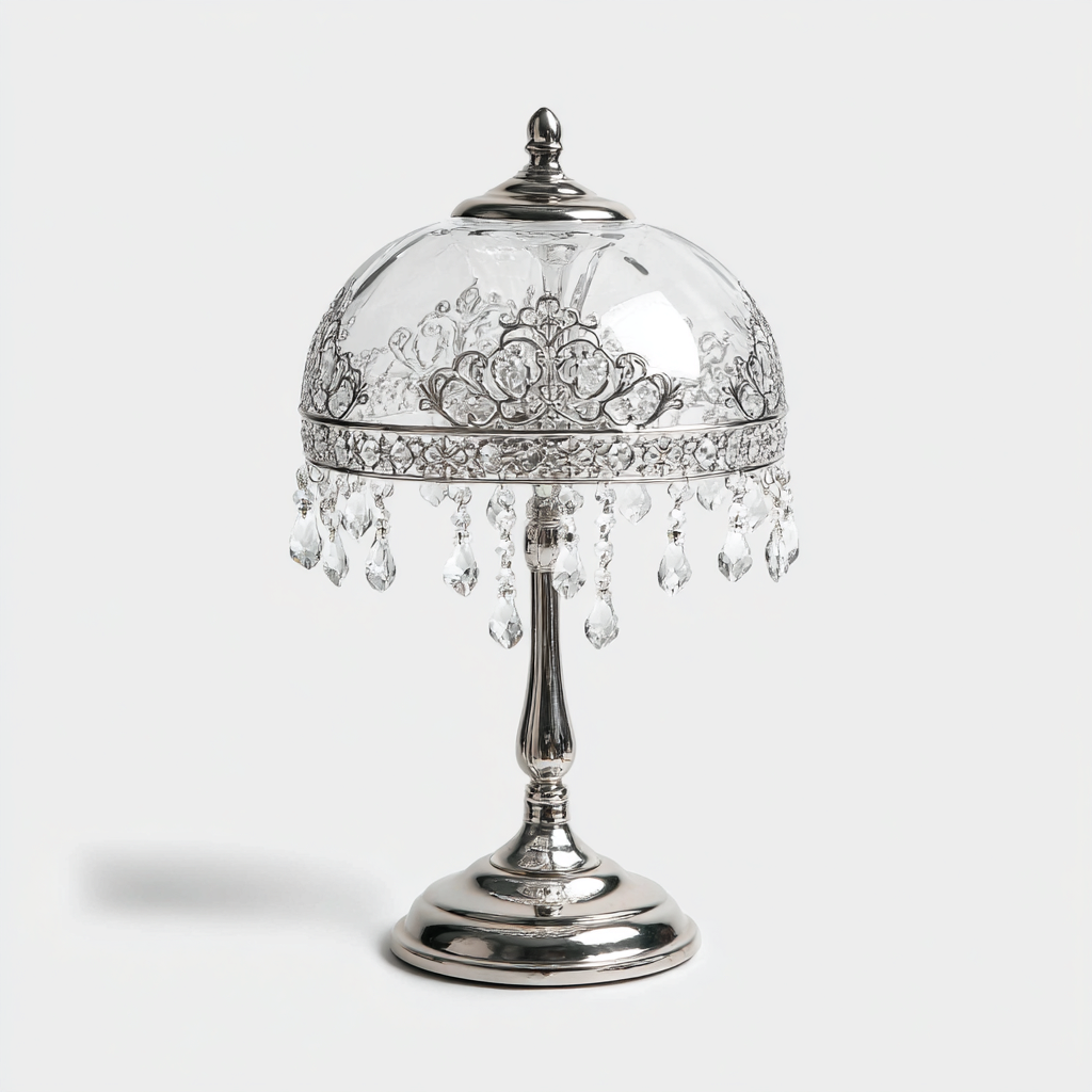 Lámpara de mesa metal vidrio 28x28x48 cm plata para iluminación interior - diseño clásico decorativo-Monoiohome