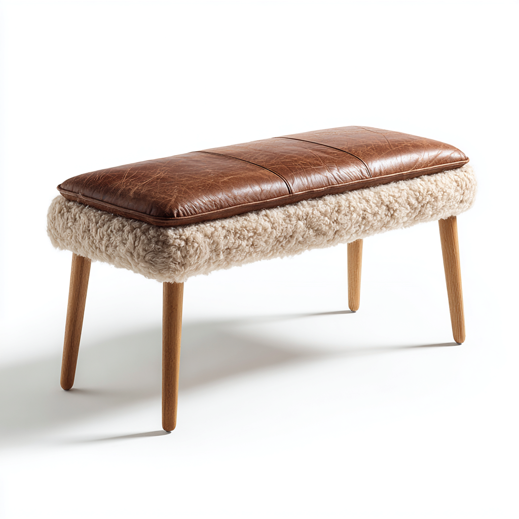 Banco de pie de cama tapizado cuero marrón y piel de oveja 105x40x45 cm - adecuado para dormitorio - estilo rústico-Monoiohome