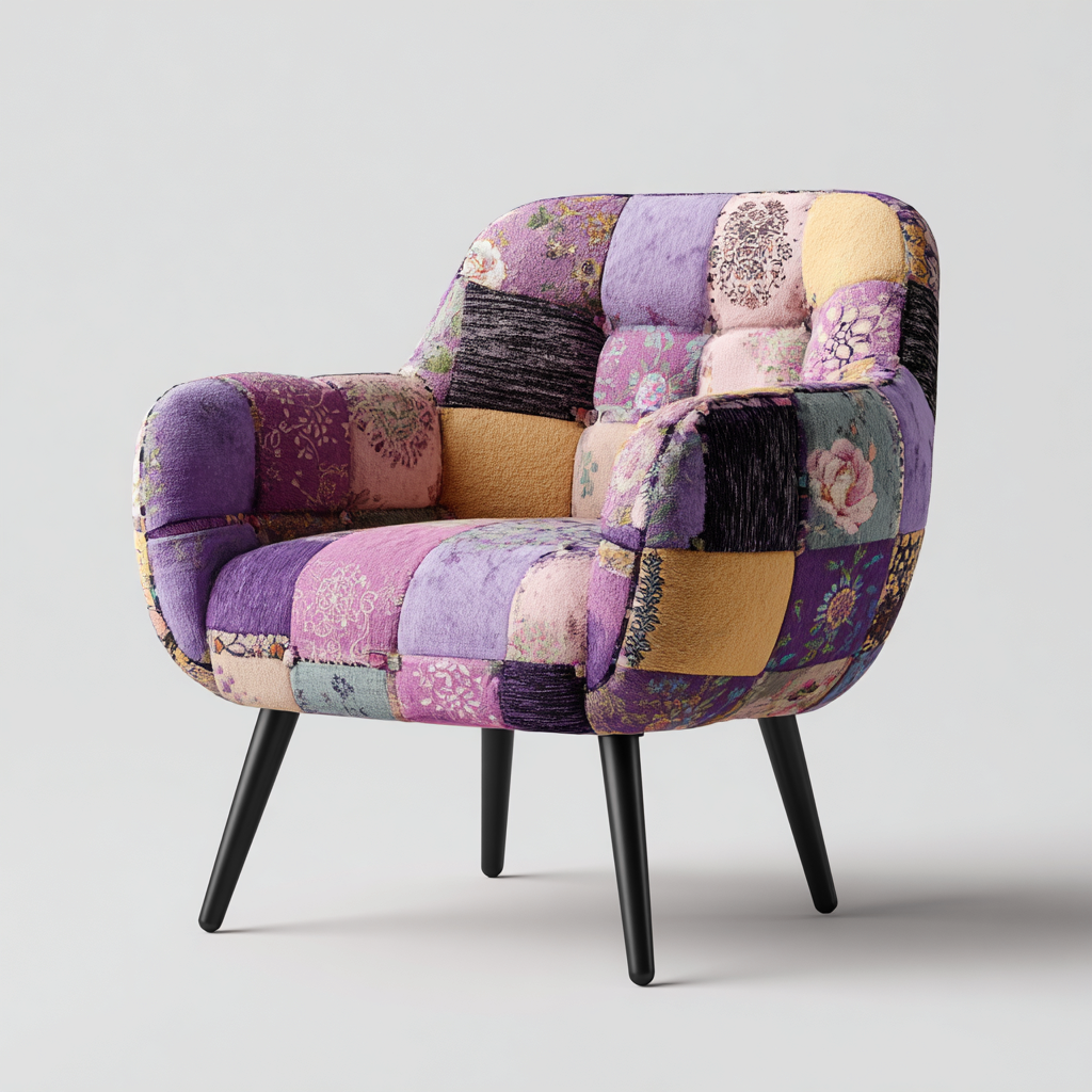 Sillón tapizado patchwork 75x78x90 cm - multicolor - apto para salón - estilo moderno-Monoiohome