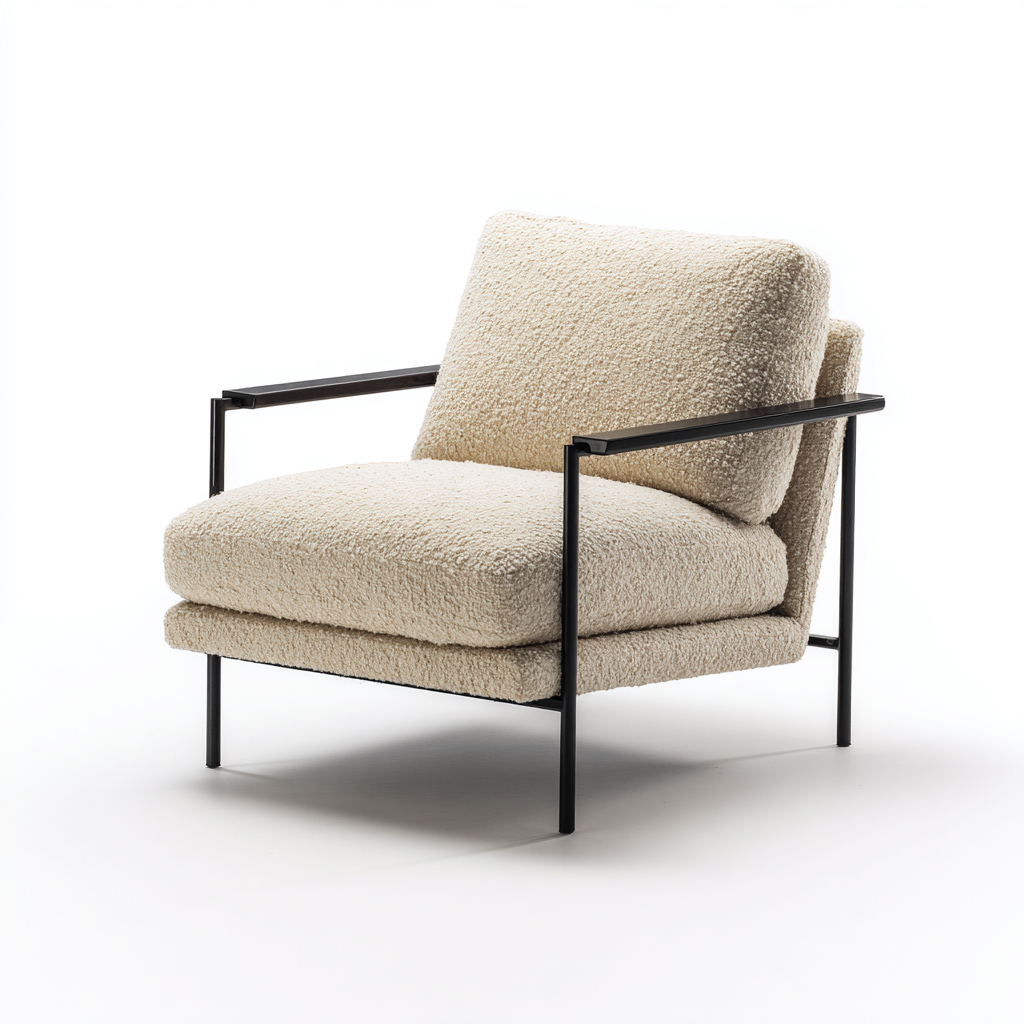 Sillón tapizado bouclé con estructura metálica 82x78x88 cm - crema - diseño moderno para salón-Monoiohome