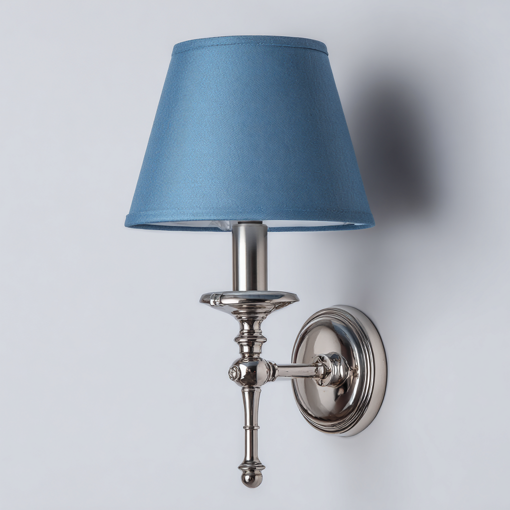 Aplique de pared metal y tela 16x14x31 cm - plateado - azul - para dormitorio y salón - diseño clásico-Monoiohome