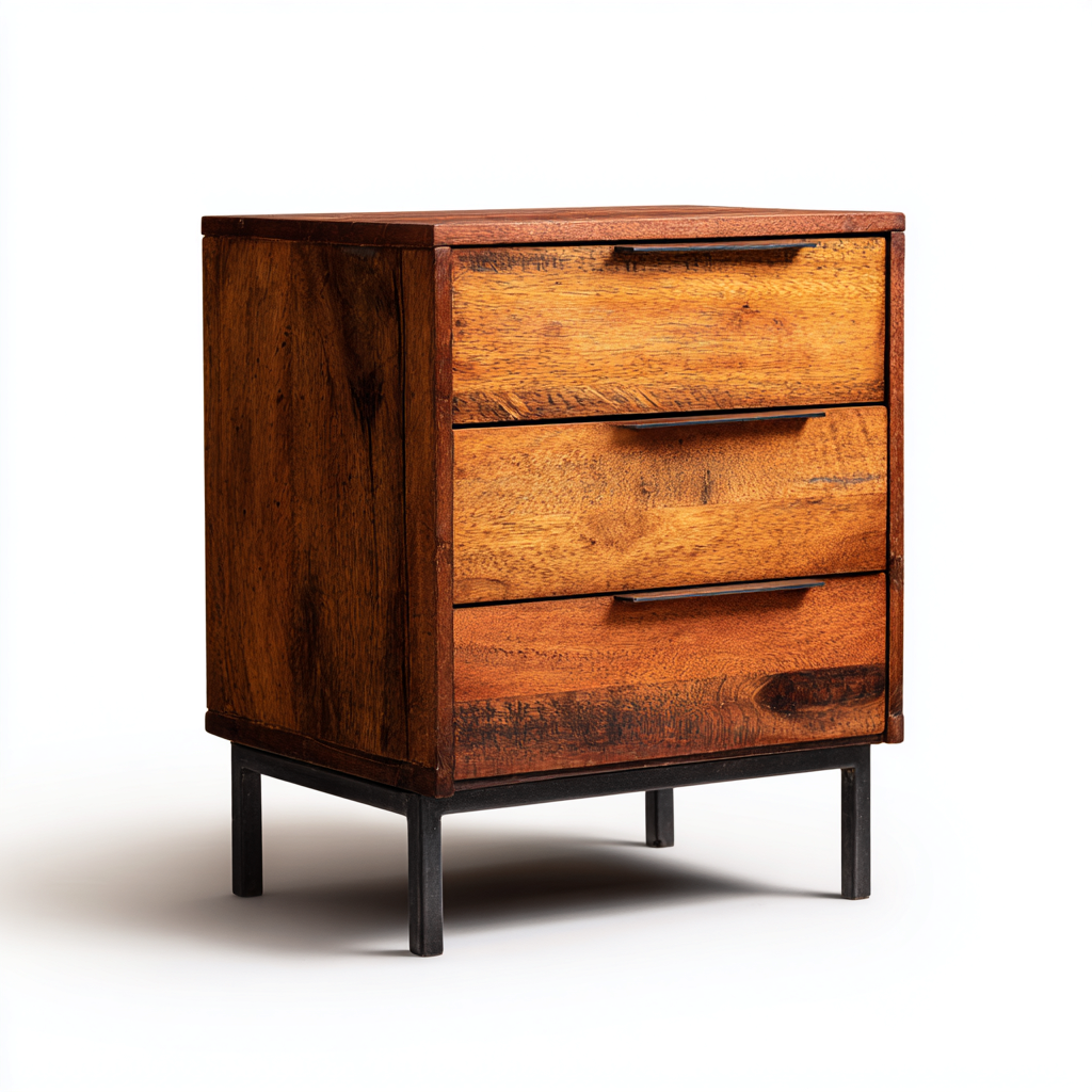 Mesita de noche madera - metal 48x38x60 cm - color marrón - diseño moderno para dormitorio-Monoiohome