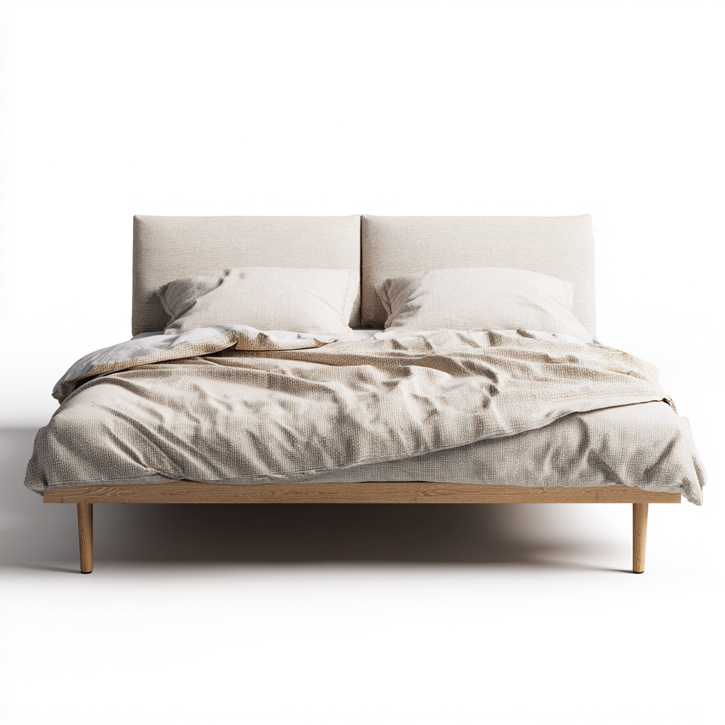 Cama doble tapizada en tela beige - 200 x 180 x 110 - diseño moderno - apta para dormitorio-Monoiohome