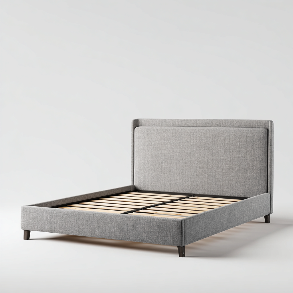 Cama doble tela tapizada estructura con somier 200x180x103 cm - gris - diseño moderno para dormitorio-Monoiohome