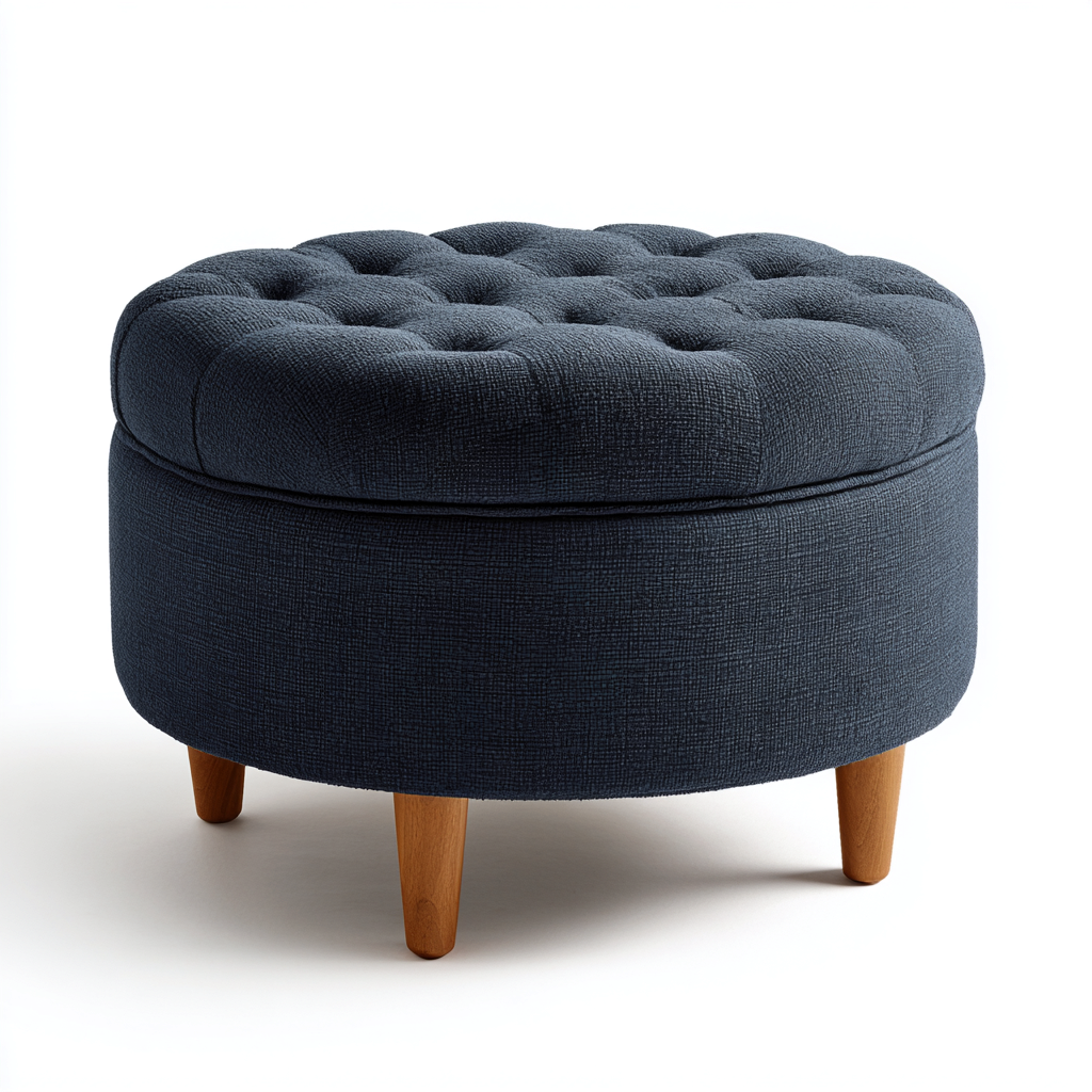 Reposapiés tapizado tela 60x60x44 cm - azul oscuro - estilo clásico - apto para salón-Monoiohome