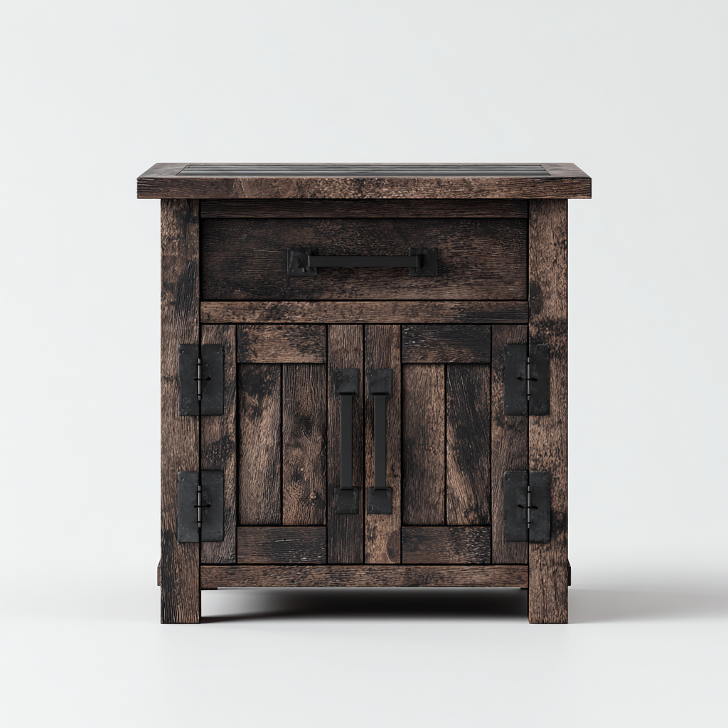 Mesita de noche madera 48x40x60 cm - marrón oscuro - negro - diseño rústico - apta para dormitorio-Monoiohome