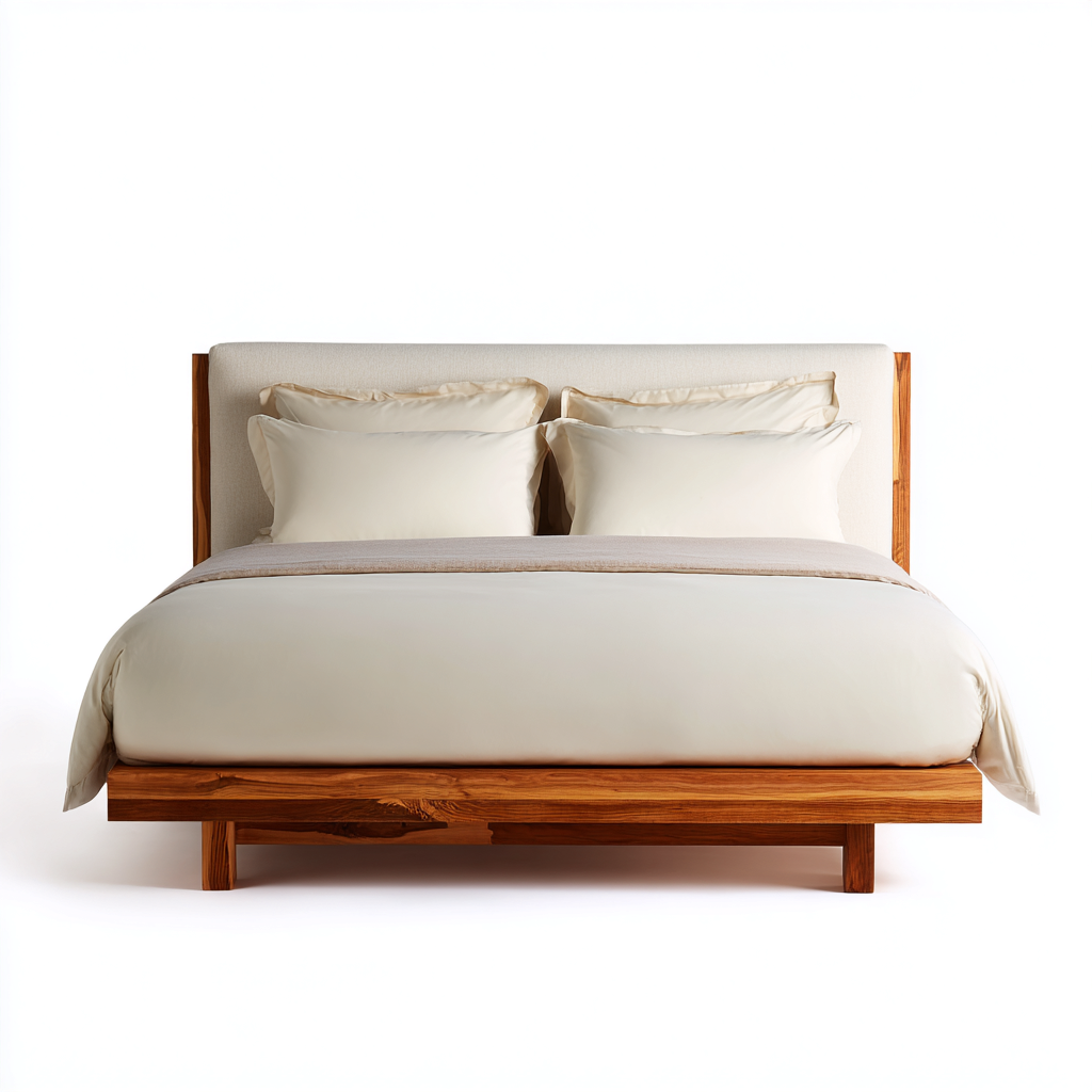 Cama doble tela tapizada madera maciza 200x180x105 cm - beige - diseño moderno para dormitorio-Monoiohome