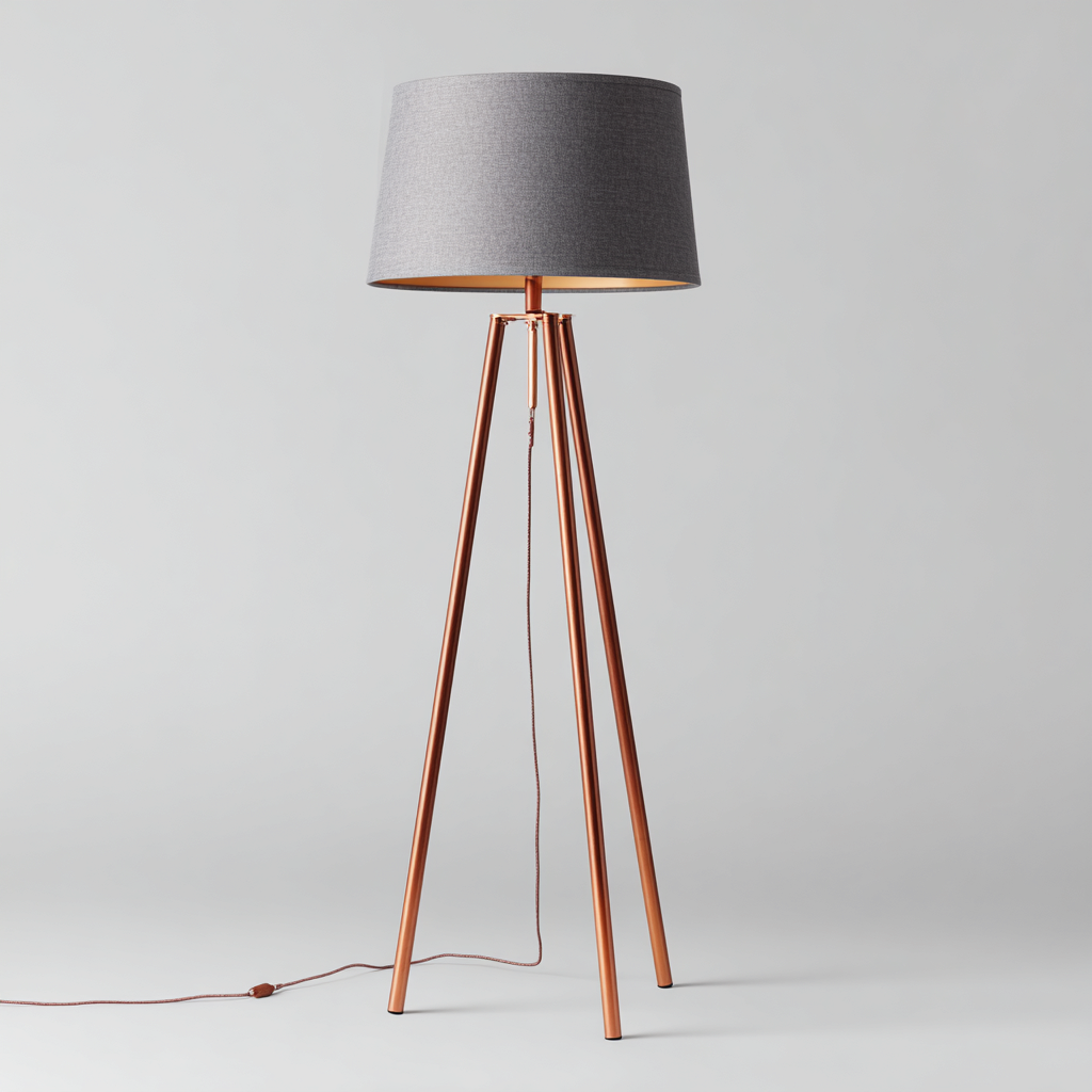 Lámpara de pie metal - tela 40x40x155 cm - gris - cobre - diseño moderno con trípode para salón-Monoiohome