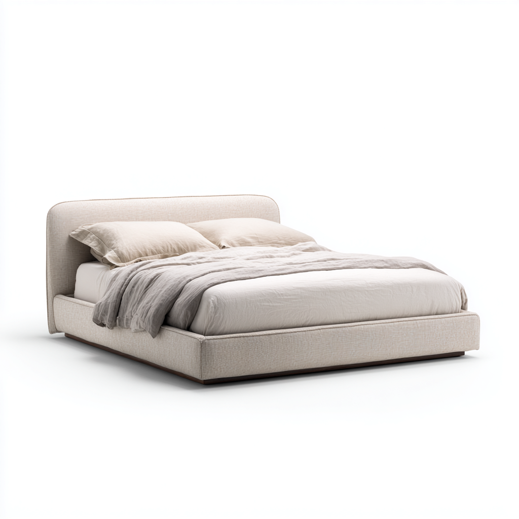 Cama doble tapizada en tela beige - 200 x 180 x 110 - diseño moderno - apta para dormitorio-Monoiohome
