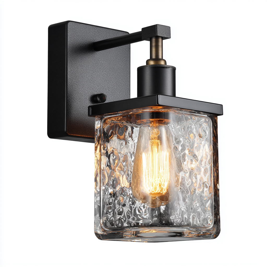 Aplique de pared metal y vidrio 15x12x22 cm - negro - transparente - para pasillo y dormitorio - diseño moderno-Monoiohome