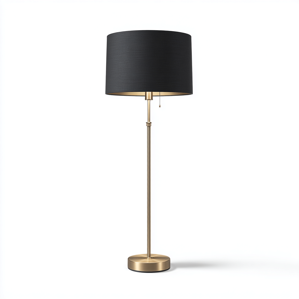 Lámpara de pie metal - tela 36x36x155 cm - negro - oro - diseño moderno para salón-Monoiohome