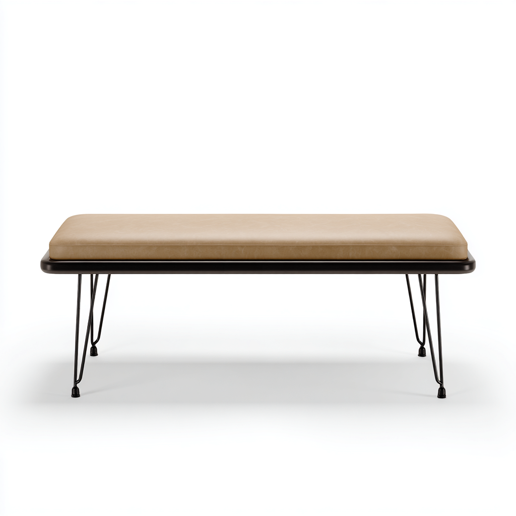 Banco de pie de cama metal - cuero auténtico 120x40x45 cm - beige - diseño moderno para dormitorio-Monoiohome