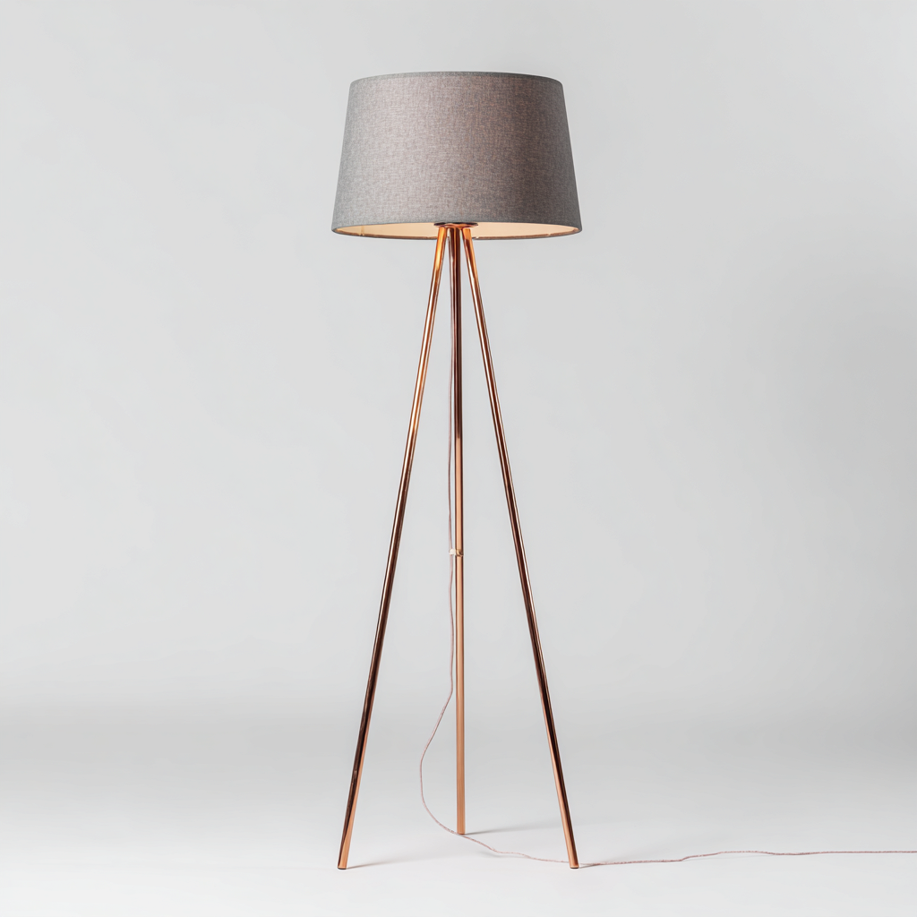 Lámpara de pie metal - tela 40x40x155 cm - gris - cobre - diseño moderno con trípode para salón-Monoiohome