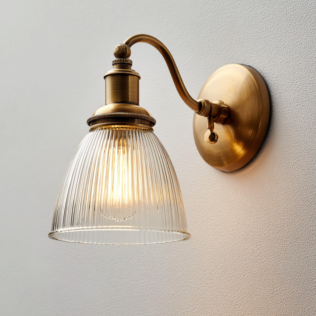 Aplique de pared metal y vidrio 18x14x24 cm - latón envejecido - transparente - para pasillo y dormitorio - diseño vintage-Monoiohome