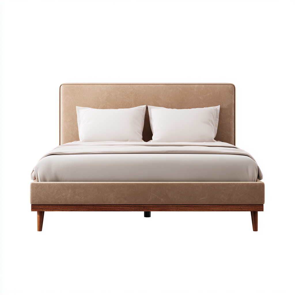 Cama doble piel tapizada madera maciza 200x180x110 cm - beige - diseño moderno para dormitorio-Monoiohome