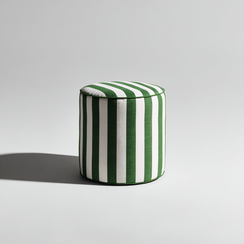 Reposapiés tapizado tela 36x36x46 cm - verde con rayas blancas - diseño moderno - apto para salón-Monoiohome