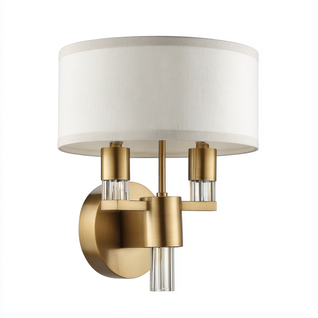 Aplique de pared metal y tela 28x16x32 cm - latón envejecido - blanco - para salón y dormitorio - diseño moderno-Monoiohome