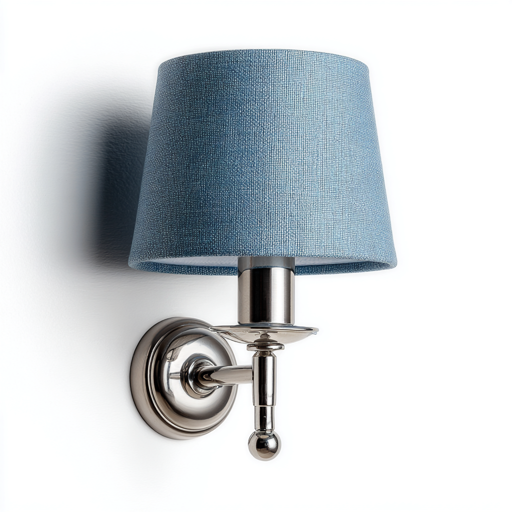Aplique de pared metal y tela 15x13x27 cm - plateado - azul - para dormitorio y salón - diseño clásico-Monoiohome