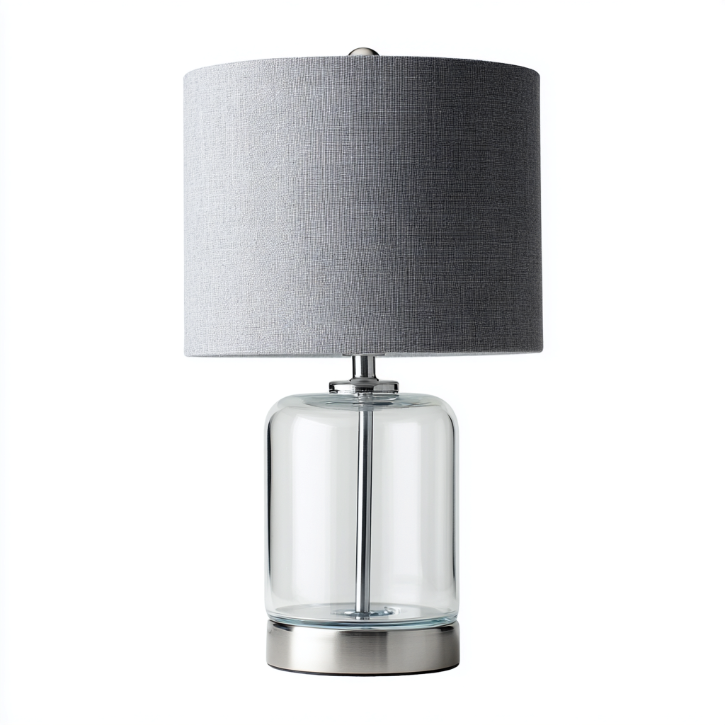 Lámpara de mesa vidrio y metal 24x24x50 cm gris - transparente - plateado apta para salón estilo moderno-Monoiohome