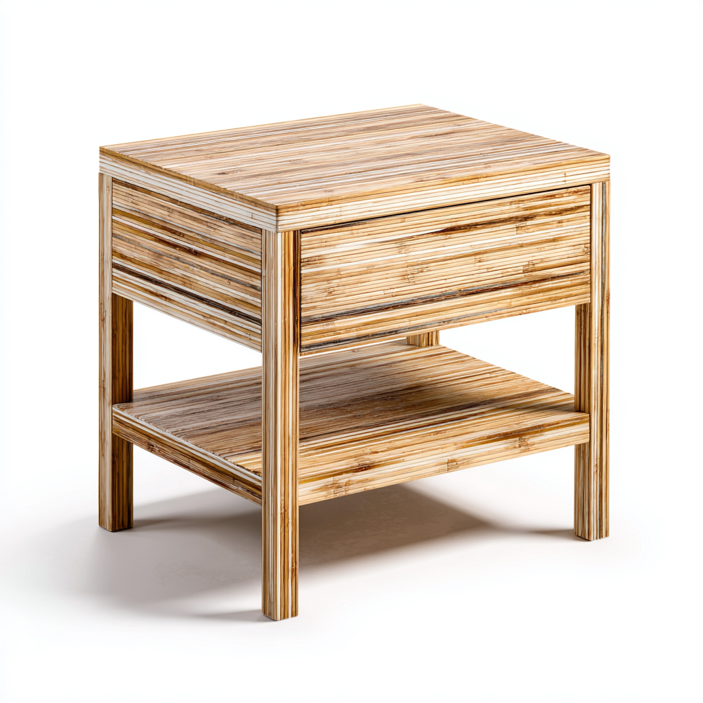 Mesita de noche bambú 42x38x55 cm - madera natural - diseño moderno - apta para dormitorio-Monoiohome