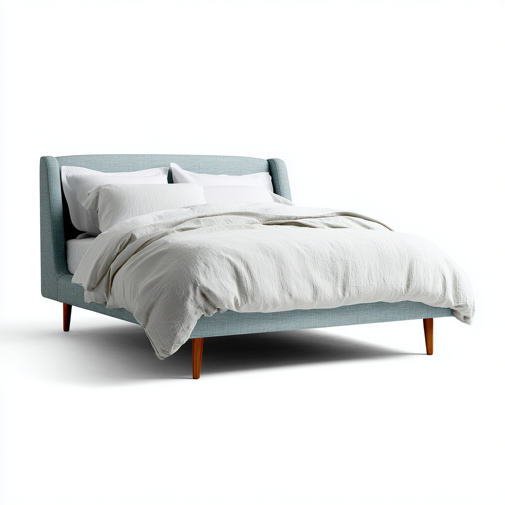 Cama doble tela tapizada madera maciza 200x180x111 cm - azul claro - diseño moderno para dormitorio-Monoiohome