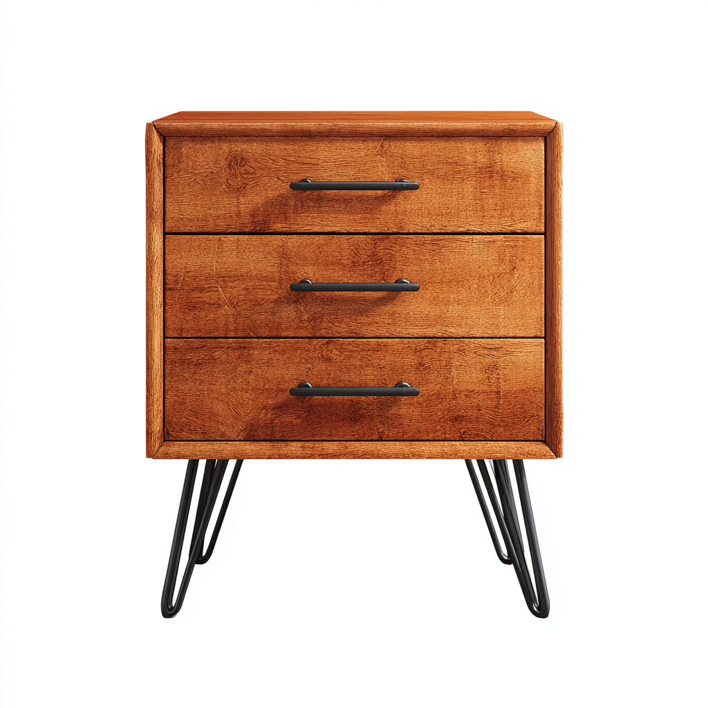 Mesita de noche madera - metal 48x36x63 cm - color marrón - diseño moderno para dormitorio-Monoiohome