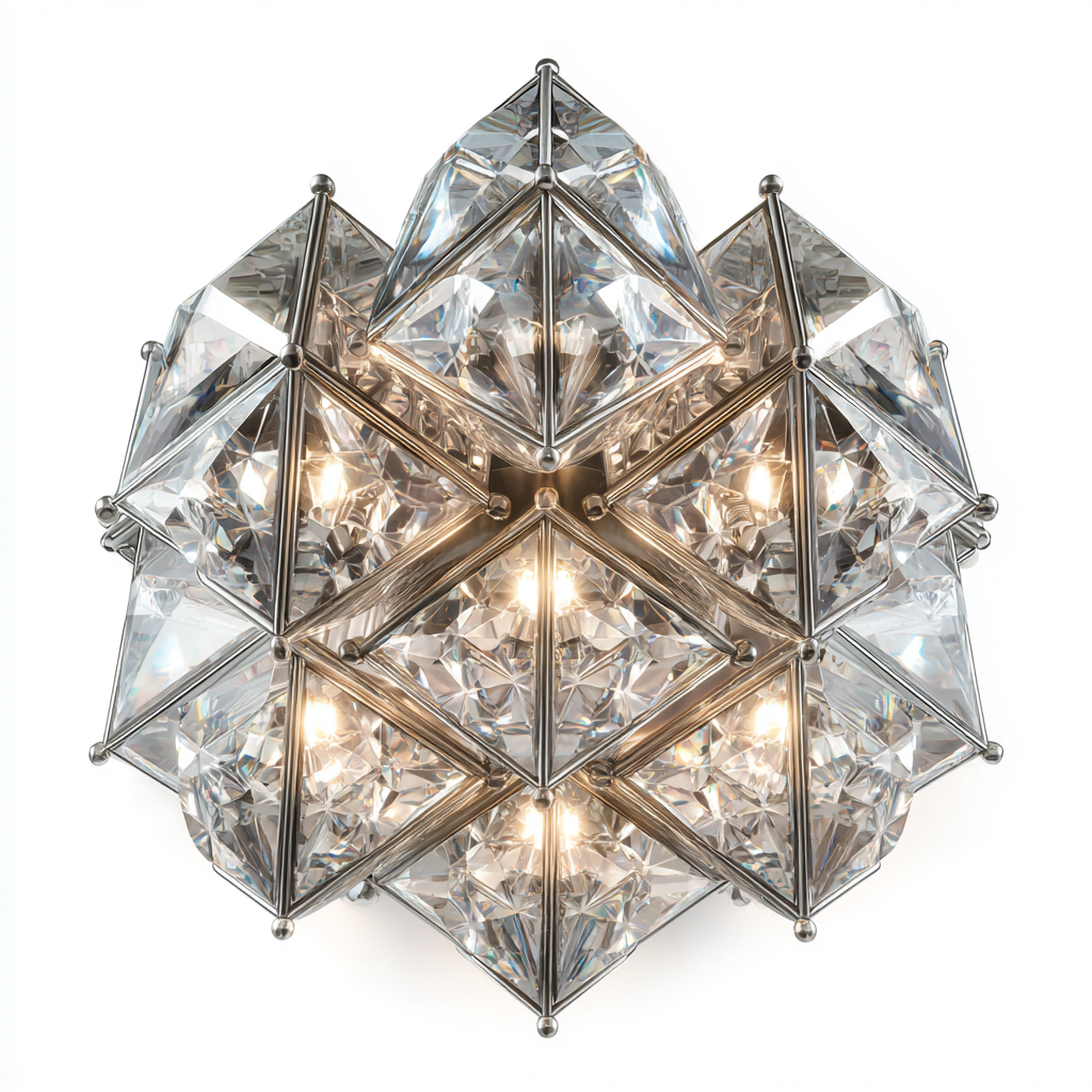 Lámpara de techo - cristal y metal plateado 32x32x28 cm - diseño geométrico para interiores-Monoiohome