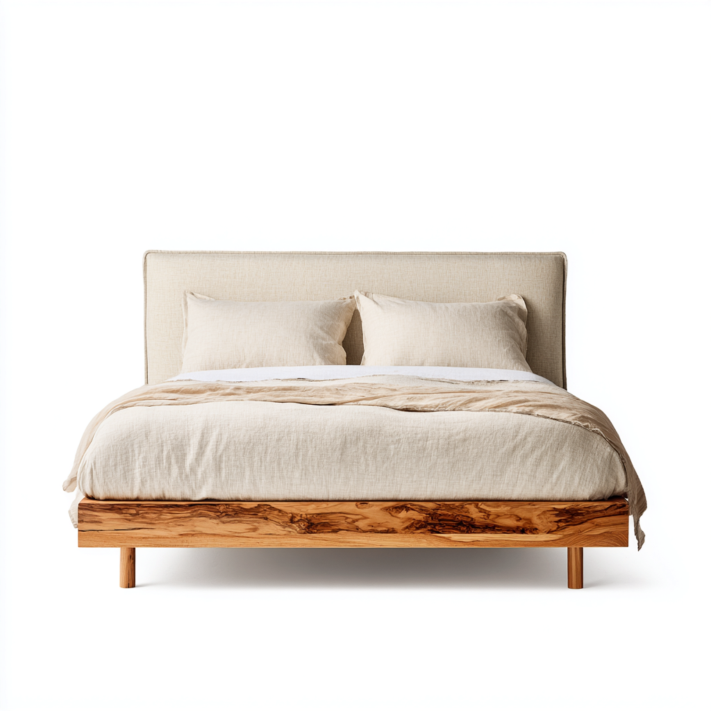 Cama doble tela tapizada madera maciza 200x180x100 cm - beige - diseño moderno para dormitorio-Monoiohome