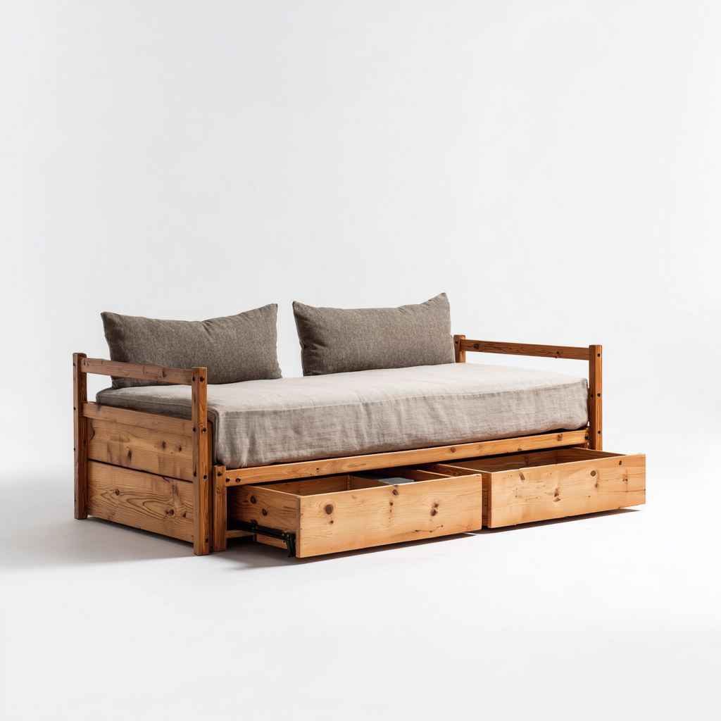 Sofá cama madera 204x97x82 cm marrón apto para dormitorio estilo rústico-Monoiohome