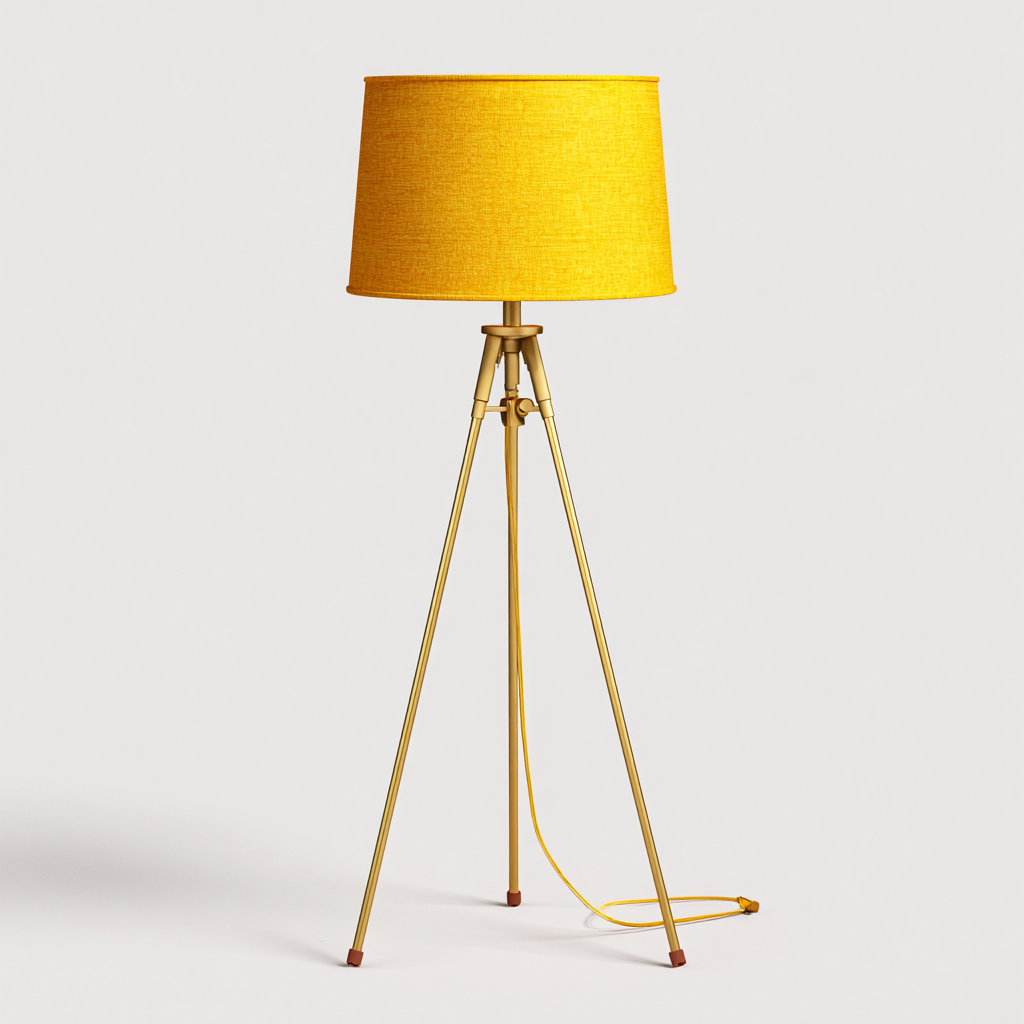 Lámpara de pie metal - tela 35x35x155 cm - amarillo - diseño moderno con trípode para salón-Monoiohome