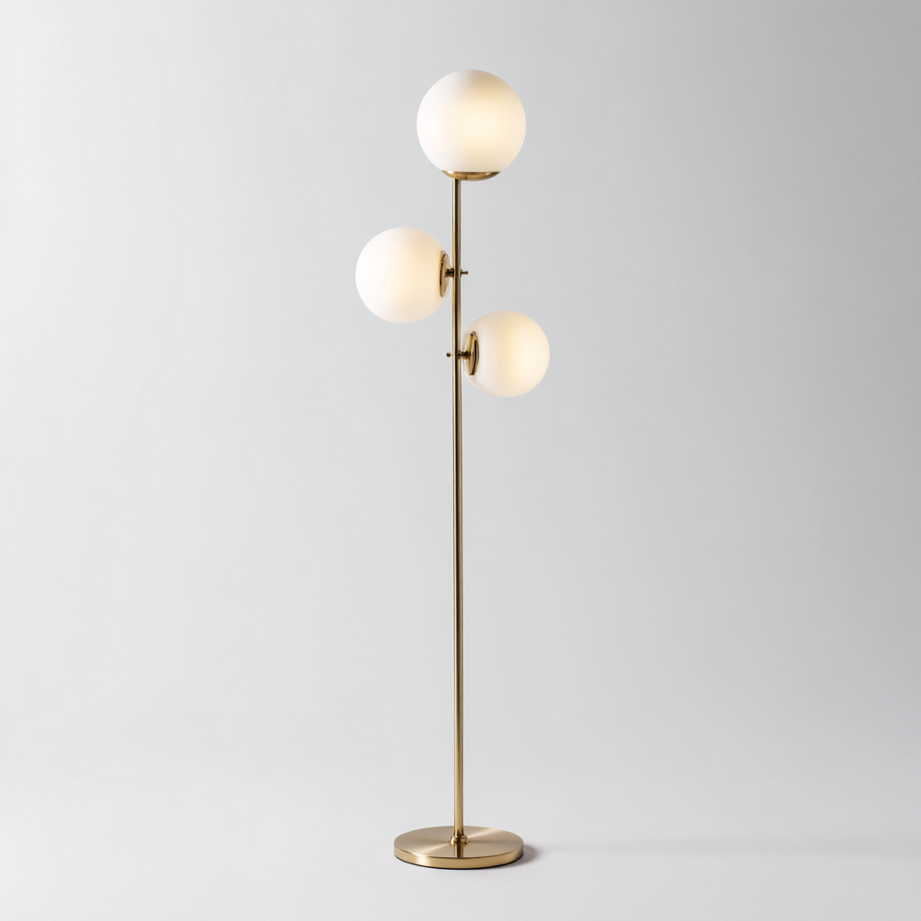 Lámpara de pie metal - vidrio 32x32x160 cm - blanco - oro - diseño moderno con tres esferas para salón-Monoiohome