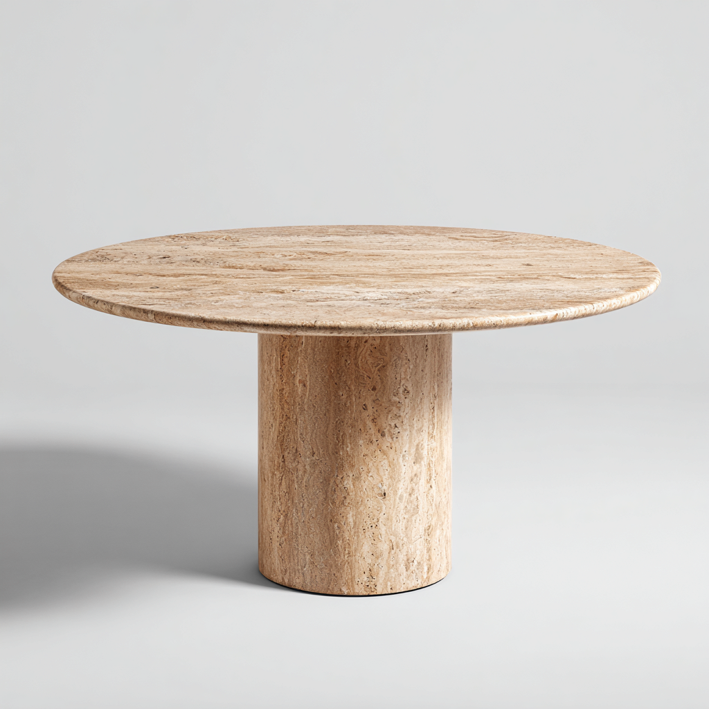 Mesa de comedor redonda piedra travertino 120x120x75 cm color beige - diseño moderno - apta para comedor-Monoiohome