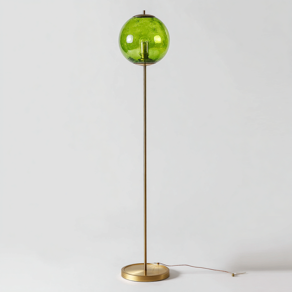 Lámpara de pie metal - vidrio 32x32x155 cm - verde - oro - diseño moderno para salón-Monoiohome
