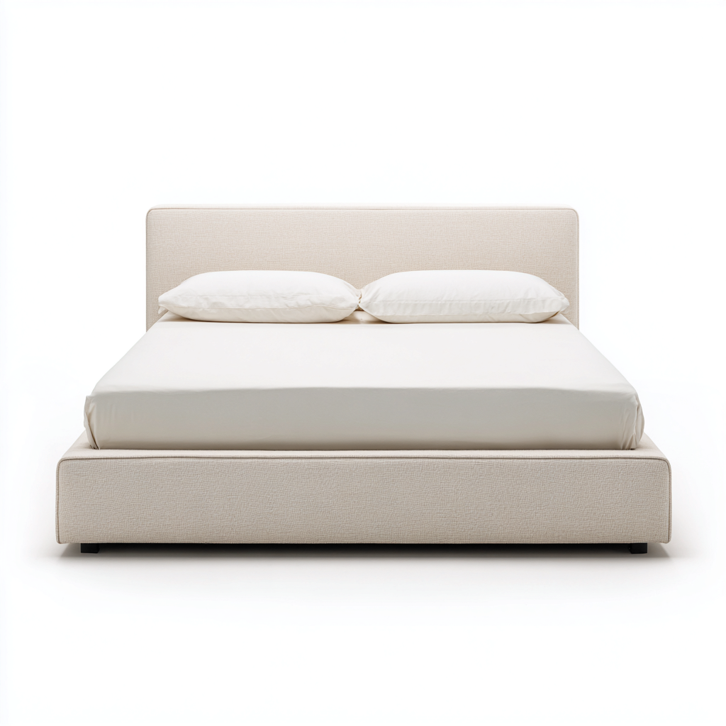 Cama doble tapizada en tela beige - 200 x 180 x 110 - diseño moderno - apta para dormitorio-Monoiohome