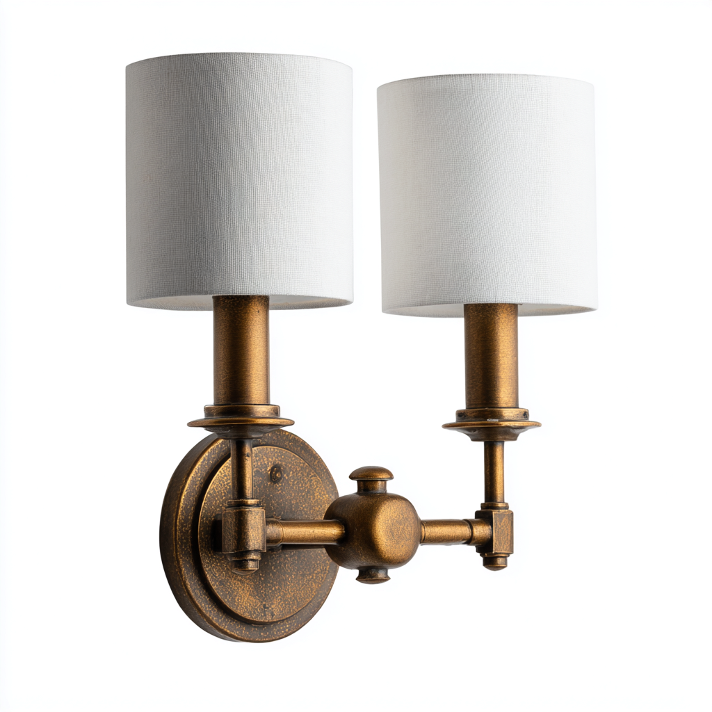 Aplique de pared metal y tela 25x13x36 cm - bronce - blanco - estilo clásico para interior-Monoiohome