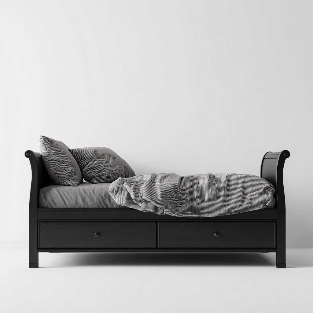 Sofá cama madera 210x97x90 cm negro apto para dormitorio estilo clásico-Monoiohome